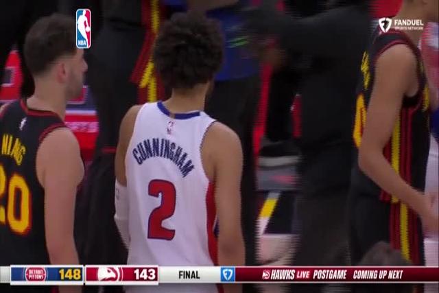 Cunningham scores 38, Schroder comes in clutch and Pistons edge Hawks 148-143